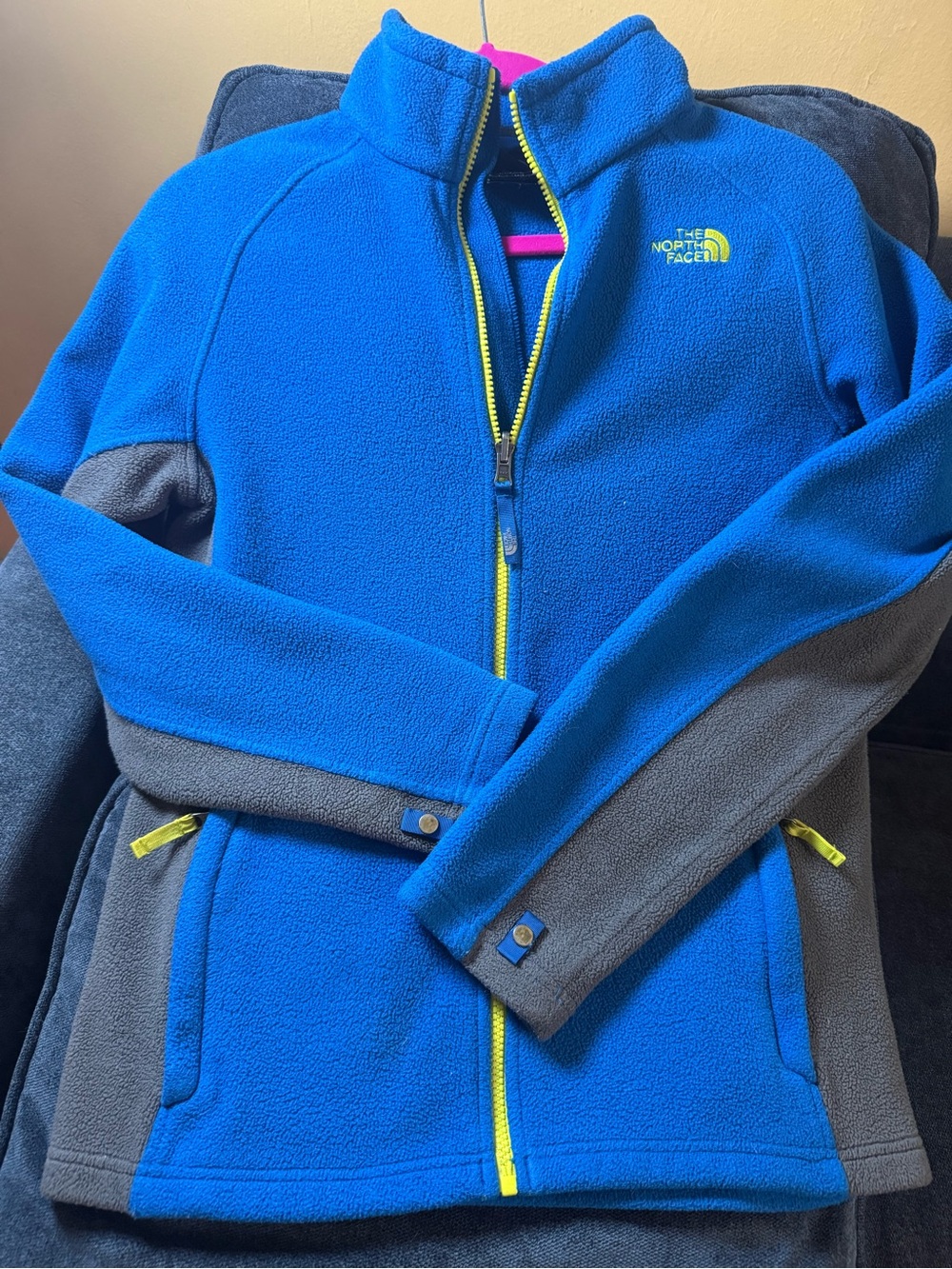 The North Face Kids Blue & Gray Full-Zip Fleece with Yellow Accents
